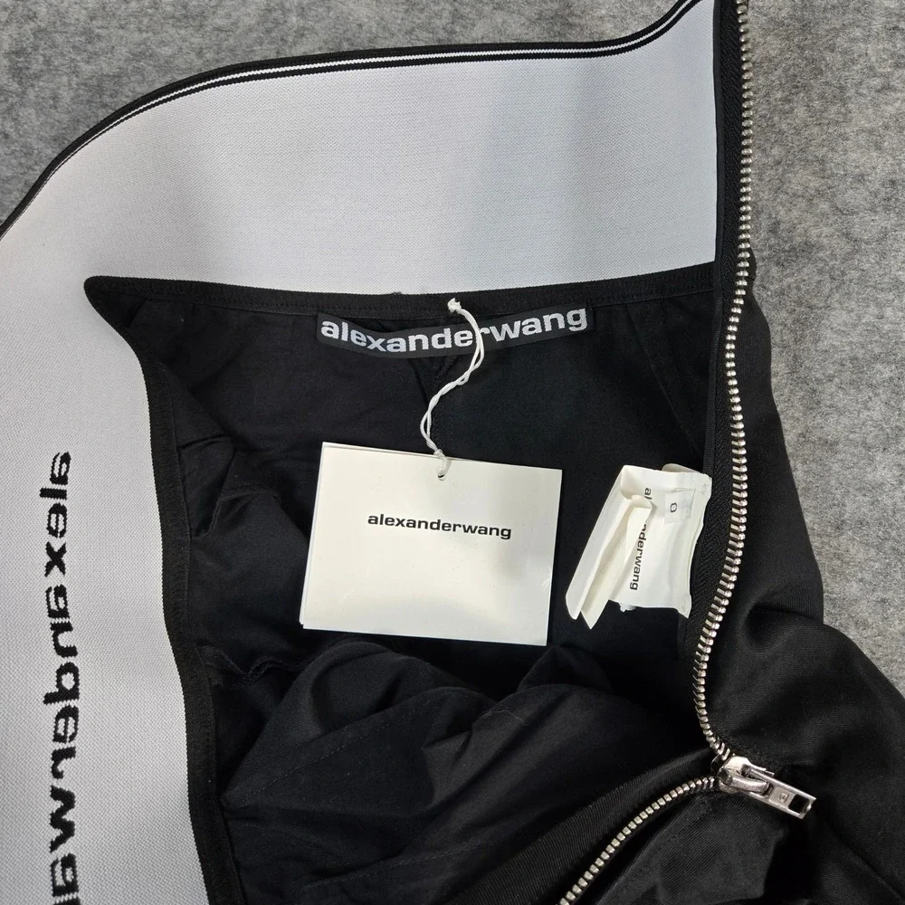 Alexander‎ Wang Black Logo Waistband Pleated Shorts Womens 0